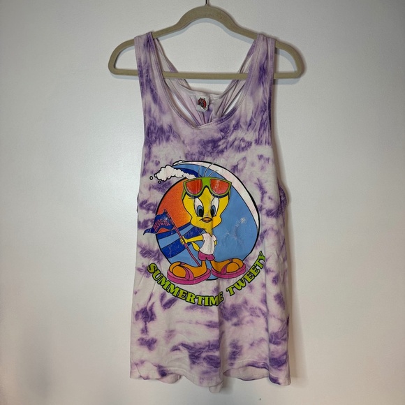 Vintage 1990s Looney Tunes Summertime Tweety Bird Tie Dye Tank Dress Cover Up - Picture 1 of 4